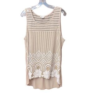 Siren lily tan/white printed tank blouse size 2X